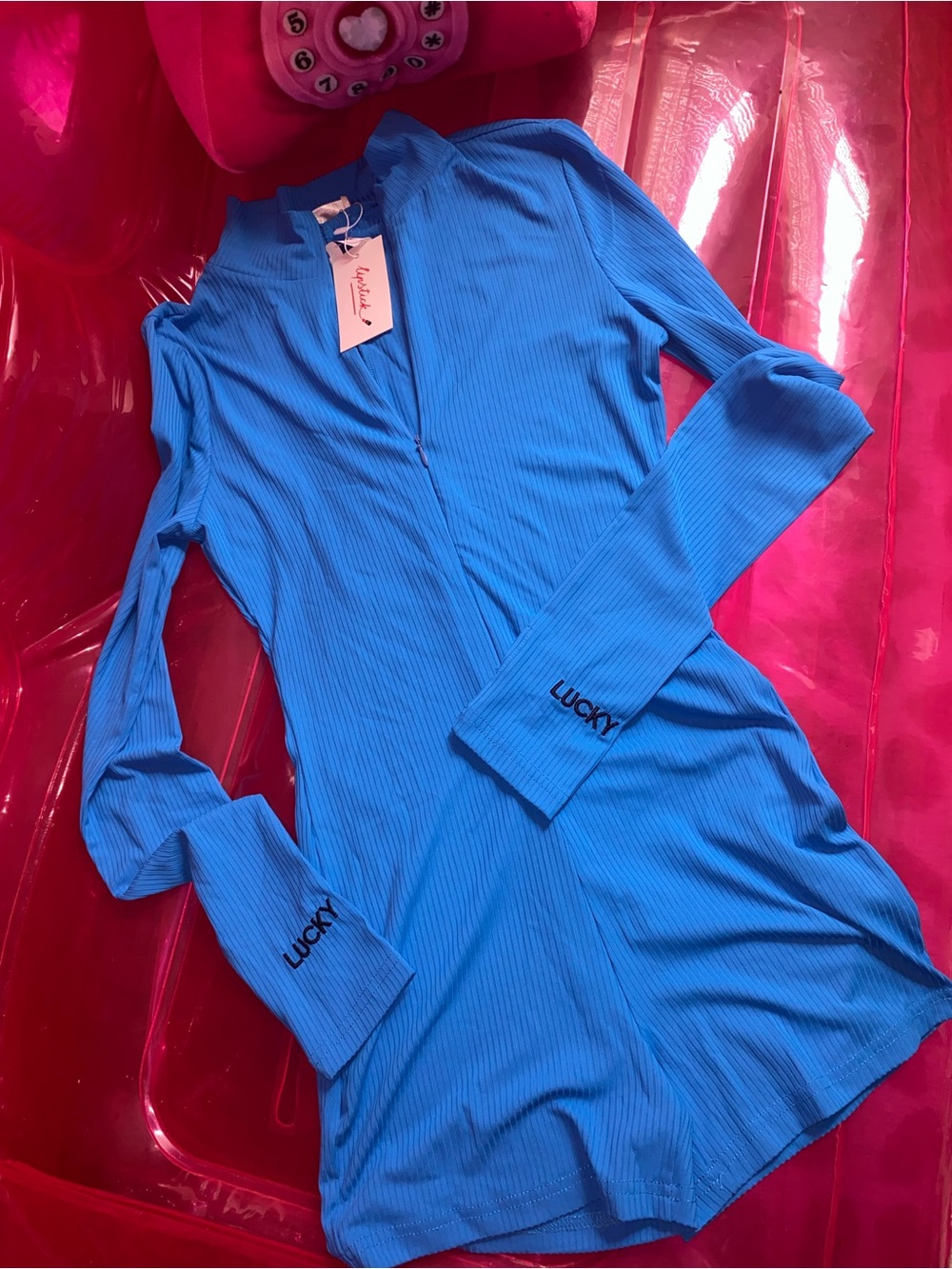 Lucky Brand Bright Blue Ribbed Long-Sleeve romper
